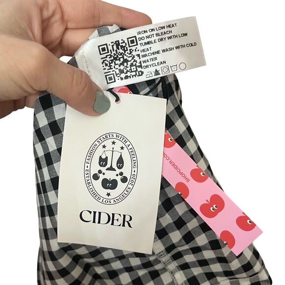 Cider Gingham Milkmaid Mini Dress Large Puff Sleeve Bow Coquette Cottagecore - Picture 5 of 10